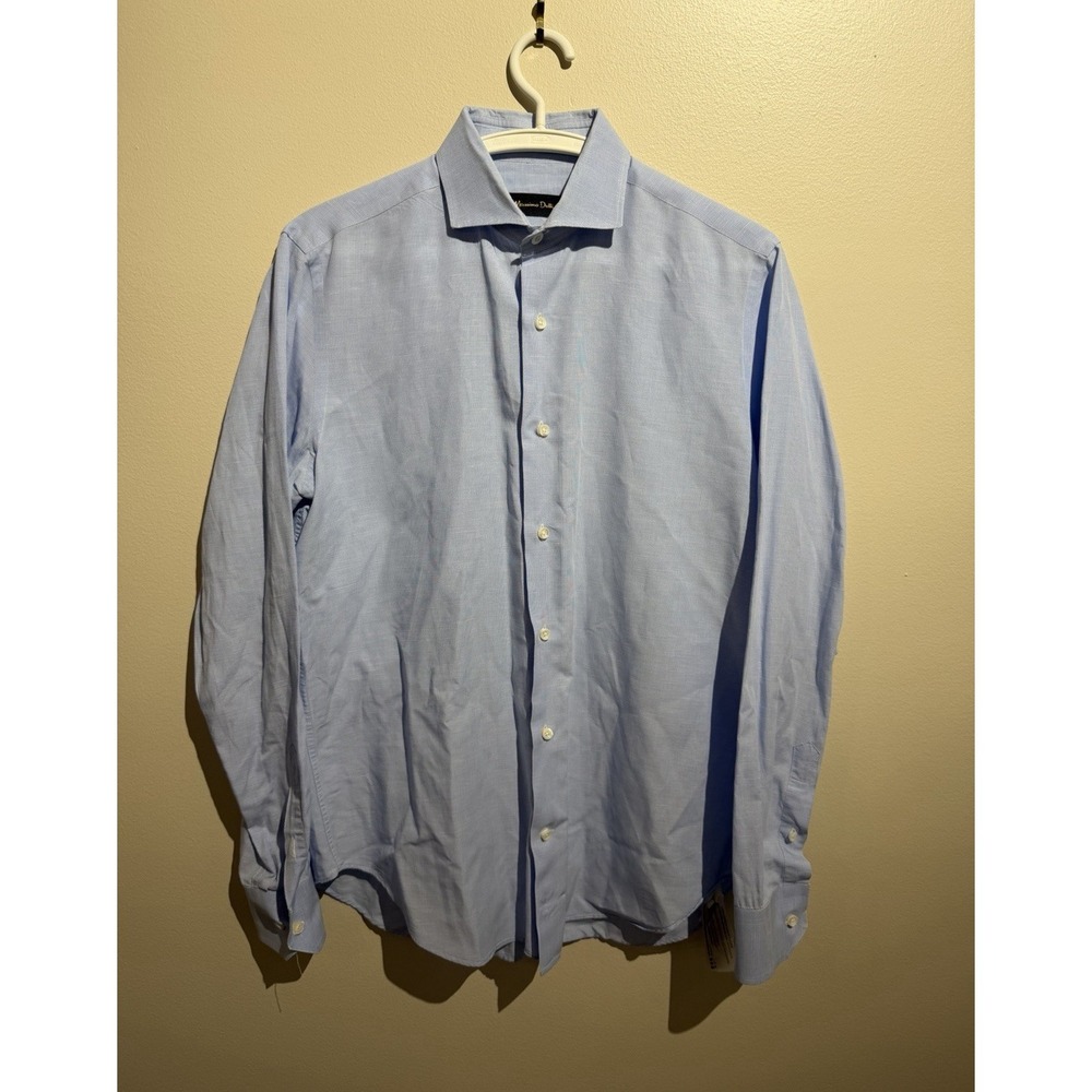 Massimo Dutti Men's Dress Shirt 34/35 Regular Fit Blue‎ Check Cotton Spread